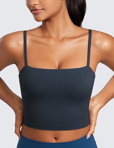 Image of CRZ YOGA Butterluxe Cami Crop Tank Tops | Light Support, Removable Pads, Yoga, Extremely Soft, Square Neck, Spaghetti Straps, Longline Sports Bras for Women