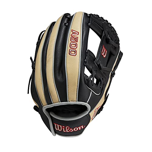 Wilson A500 11.5” Utility Youth Baseball Glove - Left Hand Throw, Black/Blonde/Red #TOP2