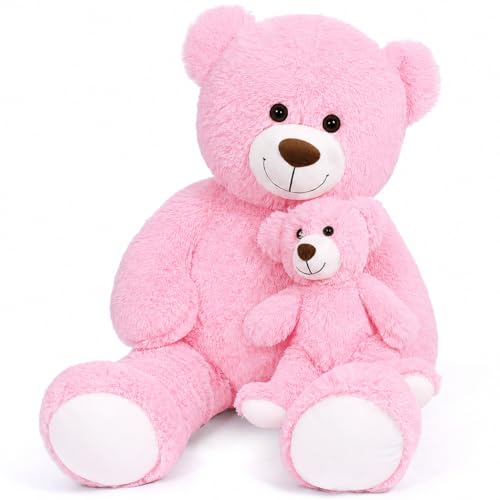 Yeqivo   Oso de peluche gigantes (100 cm, gran oso de peluche para madres con bebé, oso de peluche gigantes para niños, novia del día de la madre, día de San Valentín (rosa)