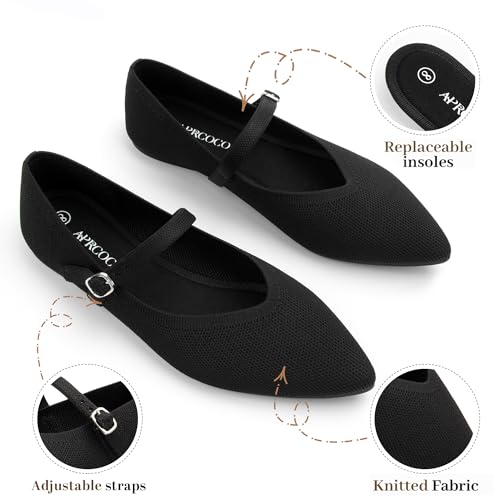 Flats for Women Knit Pointed Toe Ballet Flat with Ankle Strap Washable Casual Womens Shoes Comfort Office3