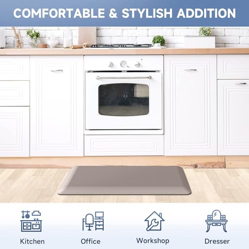 Image of StepRite 4 /5 Inch Thick Kitchen Mat Anti Fatigue Mat Kitchen Rugs Kitchen Decor Non-Slip, Stain & Water Resistant, Kitchen Mats Desk Mat for Kitchen, Office, Workshop, Khaki, 17'' x 28''