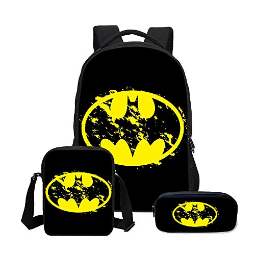 Batman Mochila Casual Niños mochilas escolares 3 Piezas Conjuntos de bolsas de hombro
