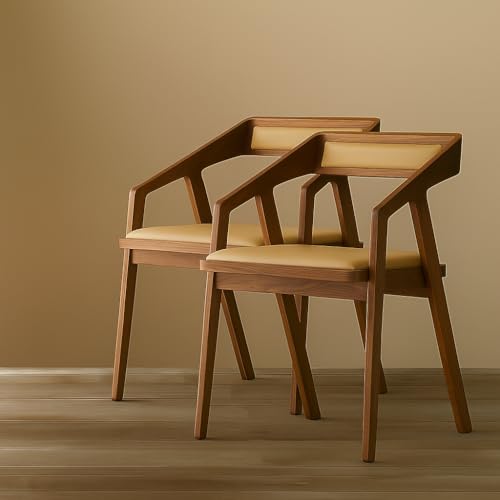 Image of Furniture Solid sheesham Modern Wooden Dining Chair with Arms, Upholstered Cushioned Seat, Natural Finish seat Color Off (Cream)