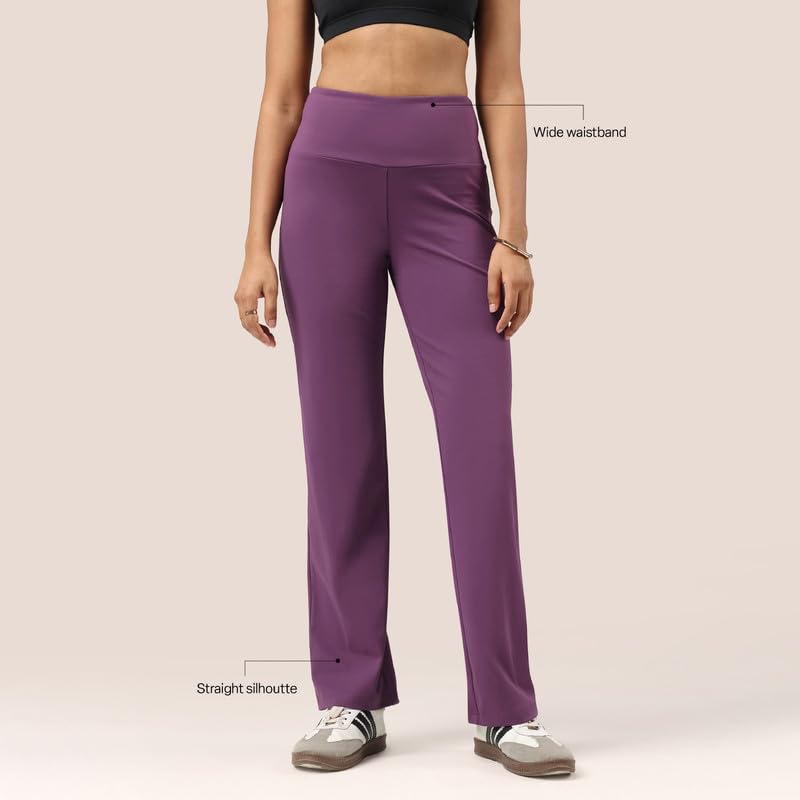 Image of BlissClub Women's Ultimate Straight Pants - Lite, High Waist Formal Trousers with Wide Waistband, Tall (for Women Above 5'5 ft)