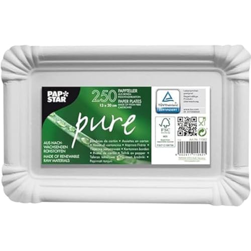 PAPSTAR Pure 11062 250 Cardboard Tray 13 x 20 cm Rectangular White