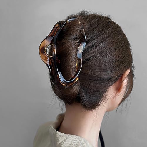 Inateannal Grande Pince à Cheveux Géométrique avec Griffe en Plastique Marron - Forte Tenue Acrylique Surdimensionnée pour Cheveux Épais