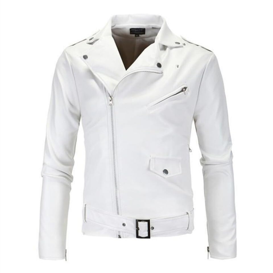 Veste en cuir de style britannique blanc un blouson homme d'exception L