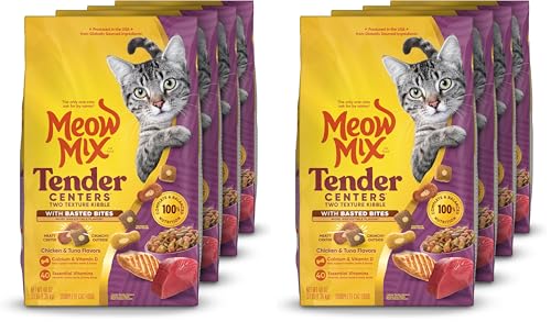 Image of Meow Mix Tender Centers Dry Cat Food with Basted Bites, Chicken & Tuna Flavors, 3 Pound Bag (Pack of 8)
