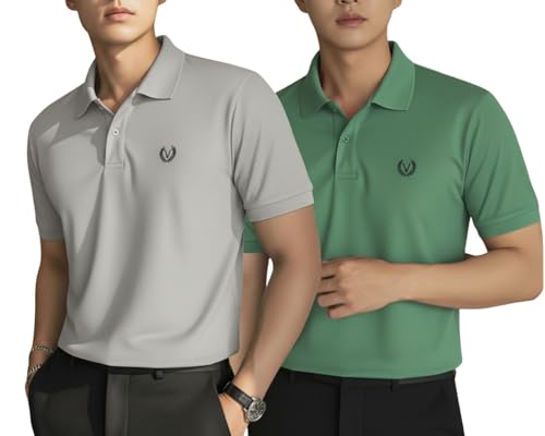Image of MACK JONNEY Men's Solid Polo T-Shirt | Premium Cotton Blend | Regular Fit | Short Sleeve | Collared Casual Wear|Pack of 2 -MJ-157