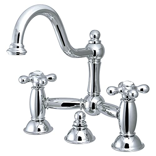 Kingston Brass KS3911AX Restoration Widespread Lavatory Faucet with Metal Cross Handle, Polished Chrome