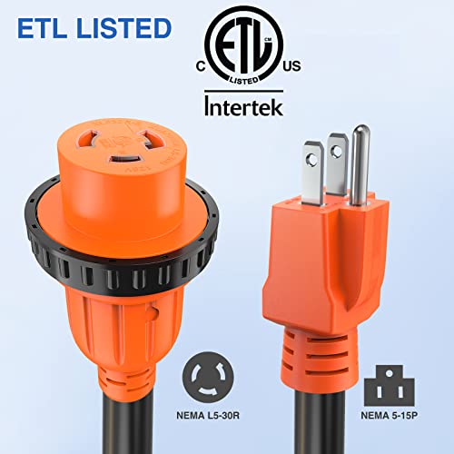 Image of Nilight RV Locking Adapter Cord 15 Amp to 30 Amp Pure Copper Heavy Duty 10 Gauge Wire ETL Listed 5-15P to L5-30R 15M /30F Weatherproof Cord for RV Camper Caravan Van Trailer