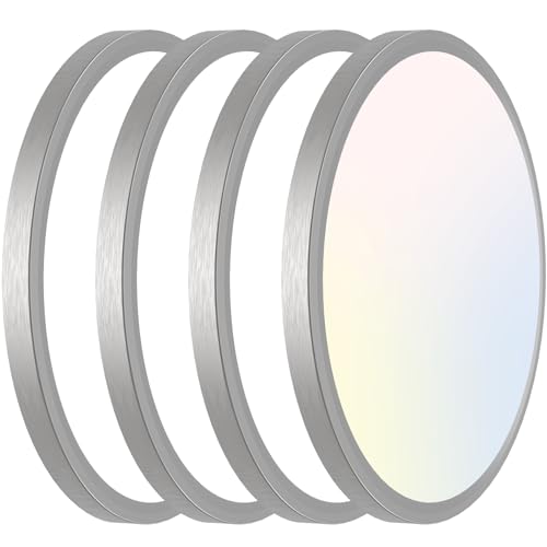 Image of libtit 12 inch Flush Mount LED Ceiling Light Fixture, 3000K 4000K 6500K Adjustable, 28W 3200lm Brushed Nickel Satin Round Ceiling Lamp for Bathroom Shower Hallway Kitchen, 4 Pack