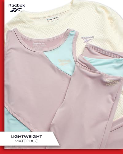 Image of Reebok Girls Leggings Set - 3 Piece Sleeveless Athletic Top Pullover Crewneck Workout Sweatshirt and Girls Yoga Pants