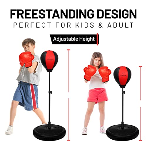 Salljogo Free Standing Punching Bag For Kids 3Yo & Up - Adjustable, Portable Heavy Duty Boxing Bag With Stand & Gloves For Motor Growth, Home Exercise & Self Defense Training #TOP2