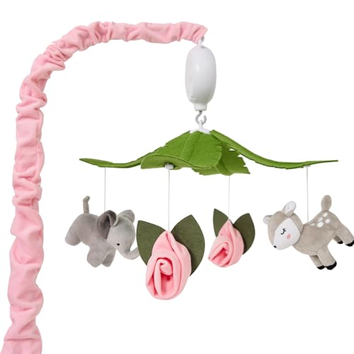 Image of PINNKKU Floral & Animals Musical Crib Mobile for Baby Girls, Nursery Decor, Calming Soother Baby Crib Mobile with 12 Lullabies, Perfect Toy for Boys Girls