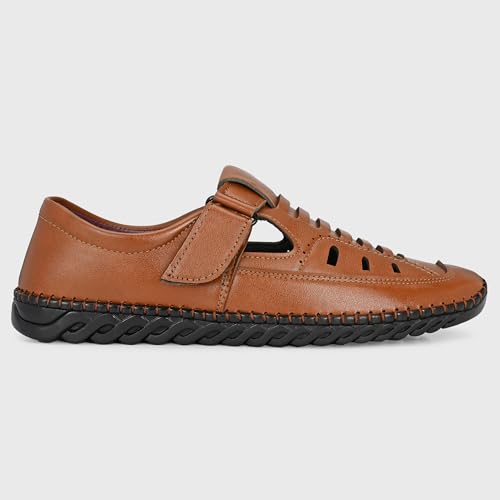 Image of Centrino Men's Fisherman Sandals | Closed Toe Leather Casual Sandal with Velcro Strap | Comfortable Casual Footwear Walking & Office Travel (9576)