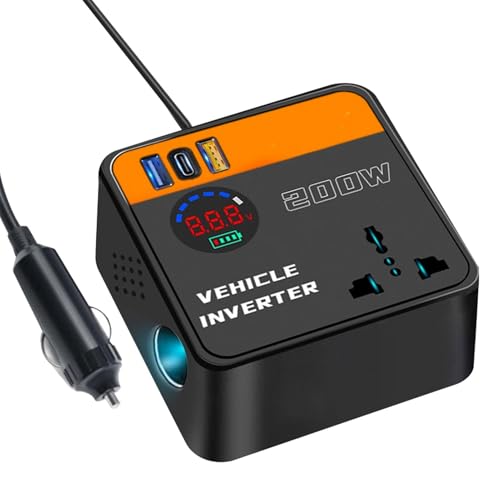 demaxiyad Inversor de vehículo, convertidor de coche DC AC - Inversor de pantalla digital para vehículos,Adaptador de cargador de coche, en tiempo real, 12V/24V DC a 110V/220V AC para teléfono