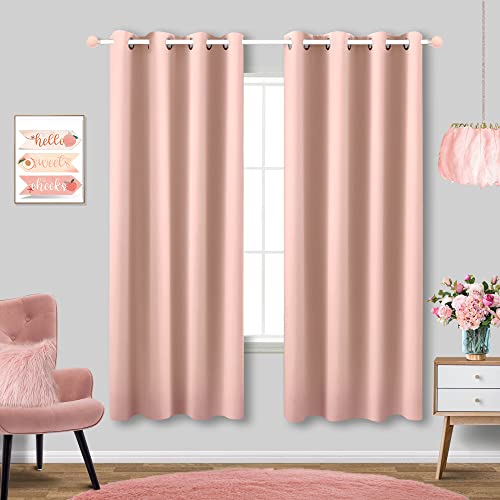 Image of Blush Pink Curtains 63 Inch Length for Bedroom 2 Panels Set Blackout Drapes Boho Grommet Thermal Light Blocking Darkening Pastel Pretty Curtains for Living Room Window Girls Nursery Teen,63 in Long