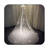 Aukmla Sparkle Cathedral Wedding Veil Long Glitter Bridal Veils with Comb for Women and Brides (Ivory, 59'' Width)