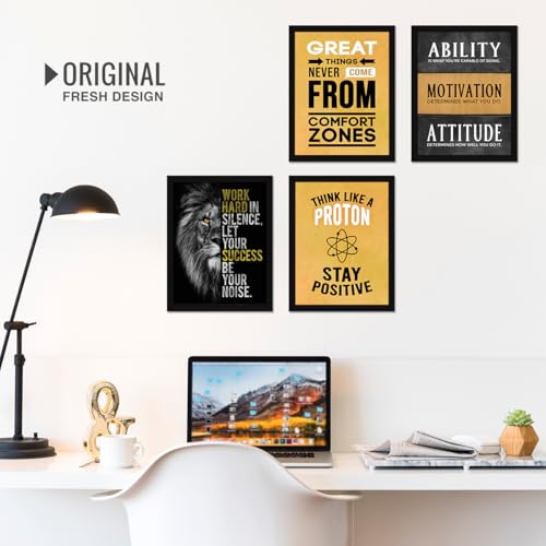 Image of Chaka Chaundh Engineered Wood - Motivational Quote Rectangular Frames - Inspirational Wall Quotes for OFFICE, STUDENT, STUDY ROOM - (14 X 11 Inches - Set of 4), Multicolor