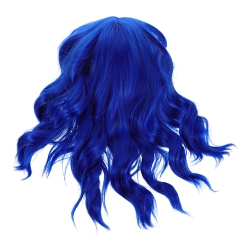 FOMIYES ショートカールボブウィッグ レディース用軽量通気性ヘアアクセサリー 付け心地良好な前髪付きコスプレ仮装パーティー用 青色