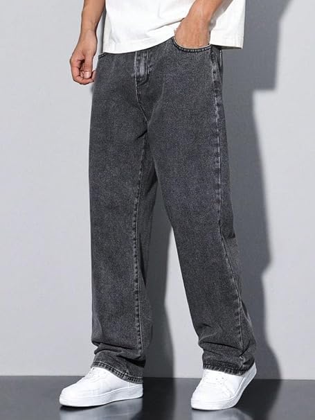 Image of Men Loose Fit Mid Rise Grey Jeans | Ankle-Length Trendy Denim for Smart-Casual Wear | Comfortable Everyday Jeans for Men | Modern Stylish Casual Outfit