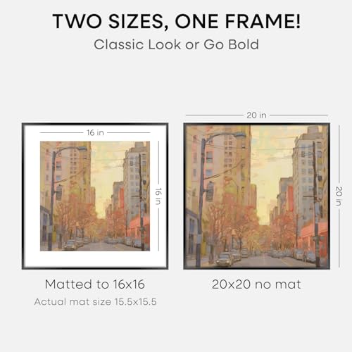 Image of Homeforia 20x20 Picture Frame Black, High End Metal 20x20 Square Poster Frame Matted to 16x16 Print, 20 x 20 Black Frames with Mat 16 x 16 Photo, 20by20 Thin Frames, Tempered Glass, Wall Kit, Set of 4