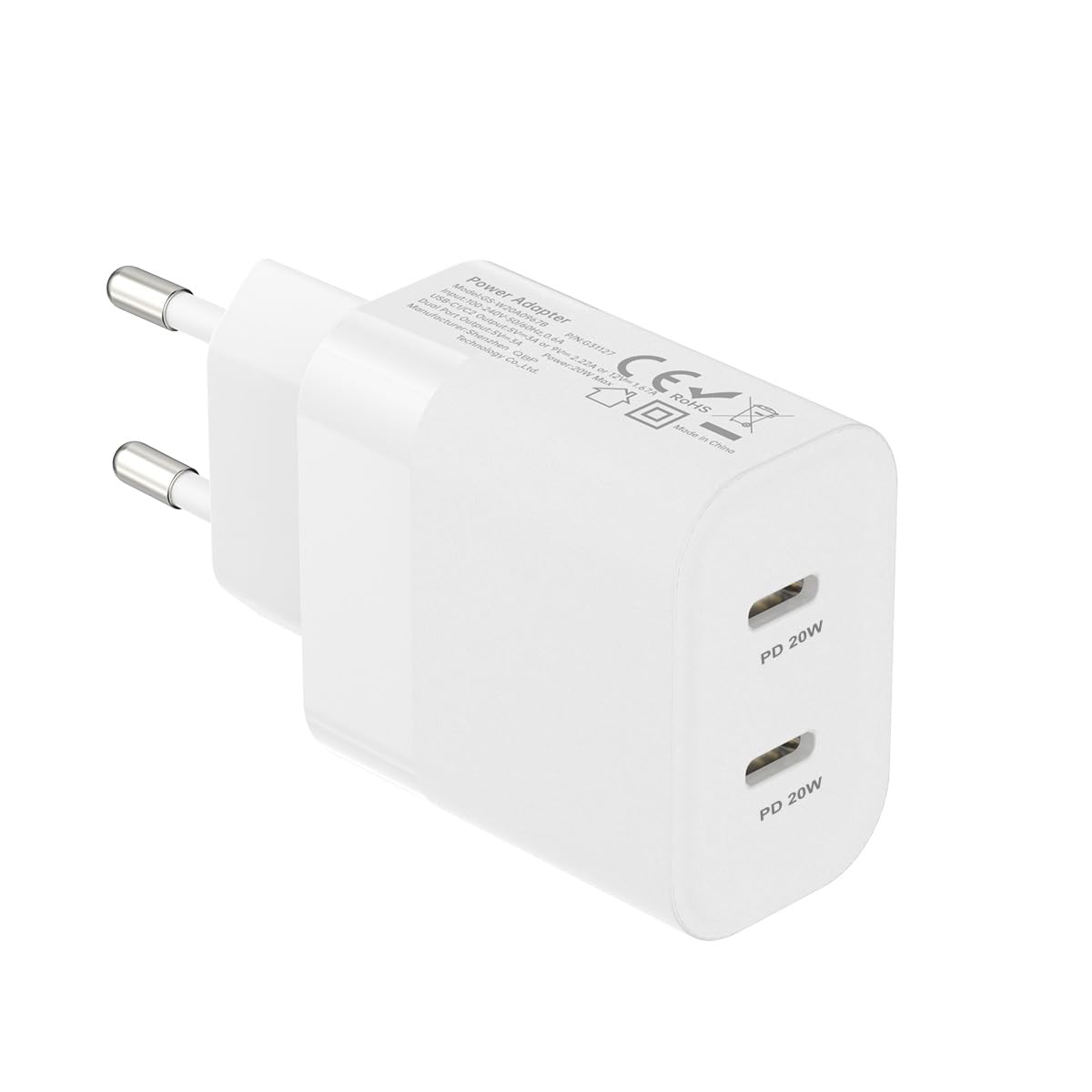European Dual USB Type C Fast Charger Europe Travel Adapter Block for Apple iPhone 17 16 15 14 13 12 Pro Max SE iPad Samsung Pixel Moto EU Euro International Wall Plug France Spain Israel 40W PD PPS