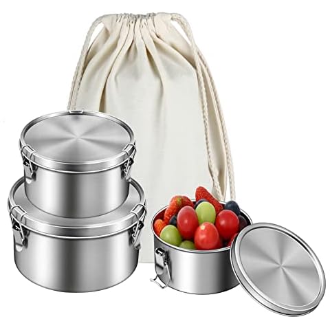 Brotdose Edelstahl,Runden lunchbox 3 StückFür Kinder & Erwachsene I Bento Box Cover