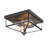 pasentel Flush Mount Ceiling Light Fixture, 2-Light Industrial Farmhouse Ceiling Light for Bedroom H