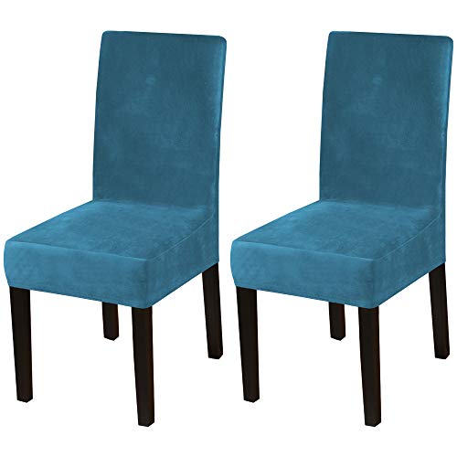 Turquoize Dining Chair Covers Stretch Velvet Chair Covers for Dining Room Set of 2 Parsons Chair Slipcover Removable Chair Protector Covers for Dining Room, Hotel, Ceremony (2, Peacock Blue)OEKO-TEX STANDARD 100