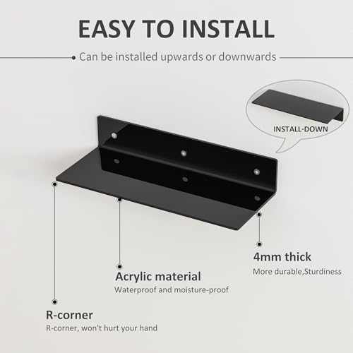 Image of 15 Inches Black Acrylic Wall Shelves 4 Pack, Perspex Wall Mounted Shelves for Home Decor, Space Saver