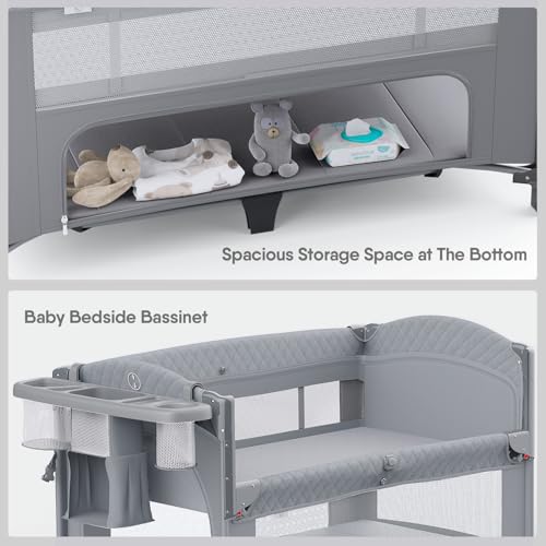 Image of Obee Odee 4 in 1 Baby Bassinet, Pack and Play, Bedside Crib Sleeper, Diaper Changer - Comes with Mattress, Mosquito Net,Bottom Storage and Toy Bar for Newborn to Toddles