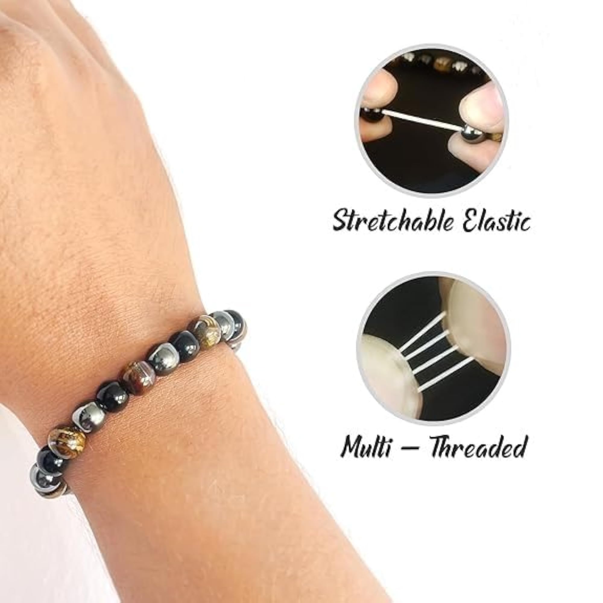 Natural Stone Bracelet with Lab Tiger Eye, Hematite & Obsidian