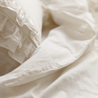 Amazon｜エレガントな刺繍レースオフホワイトコットン掛け布団カバー