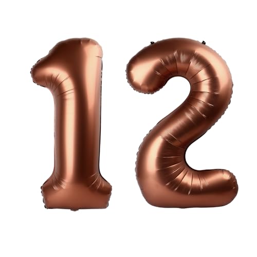 Image of Dark Brown Number 12 Balloon 40 inch, Coffee Brown 12 Number Balloons, 12th Birthday Decorations, Chocolate 12 Year Old Dark Brown Party Supplies