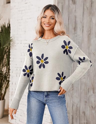 Zeagoo Women's Crew Neck Cropped Sweater 2025 Fall Long Sleeve Chunky Knit Pullover Sweater Tops2