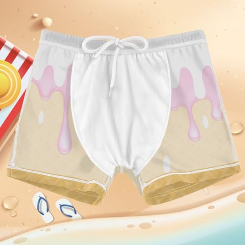 Boys Swim Trunks Quick Dry Bathing Suit White Pink Ice Cream Toddler Swim Shorts Boardshorts Swimwear 3-104