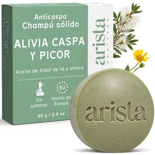 Arista Champú Sólido Anticaspa Vegano Ayurveda, Aceite de Árbol de Té, Polvo de Hoja de Neem y Arnica, Sin Sulfatos, Parabenos ni Siliconas (80 g)