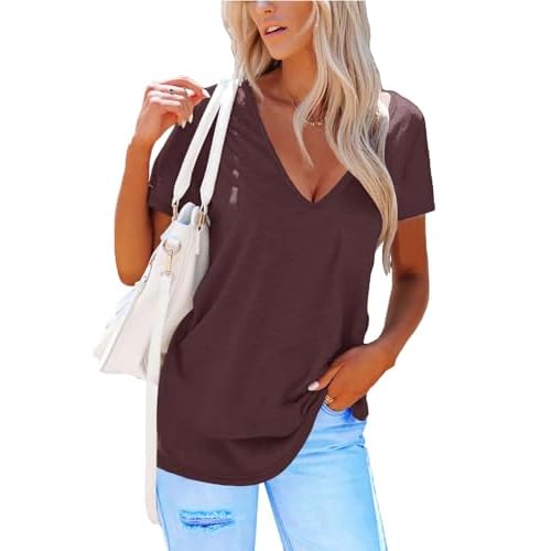 Topstype Deep V Neck T Shirts for Women Short Sleeve Sexy Tops Low Cut Cleavage T Shirt