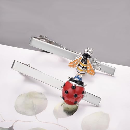 Image of 2Pcs Tie Clip Set for Men Unique Silver Gold Black Tie Clip Personalized Tie Bar Clip Fathers Day Birthday Wedding Jewelry