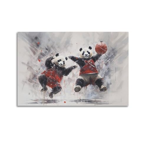 Poster animal vintage basketball panda XKUGA en 60x90cm pour déco murale