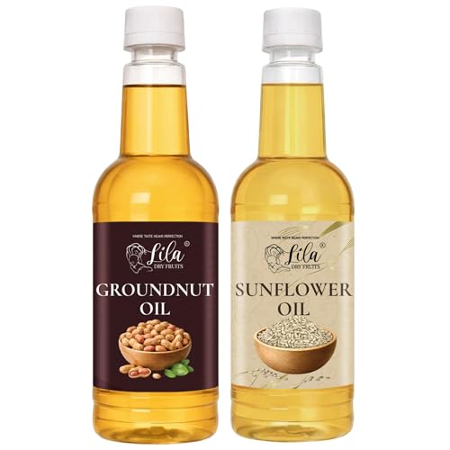 Image of LILA DRY FRUITS Frying Special Oil Combo (1.5L) | Groundnut Oil 750 ML & Sunflower Oil 750 ML | Ideal for Deep Frying, Indian Snacks, Cooking & Everyday Kitchen Use Pure & Unrefined Cold Pressed Oil