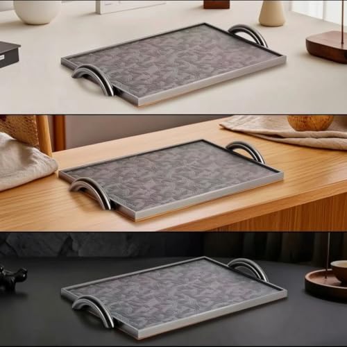 Bandeja decorativa con asas Qianly grande en color negro aterciopelado para recibidor 4