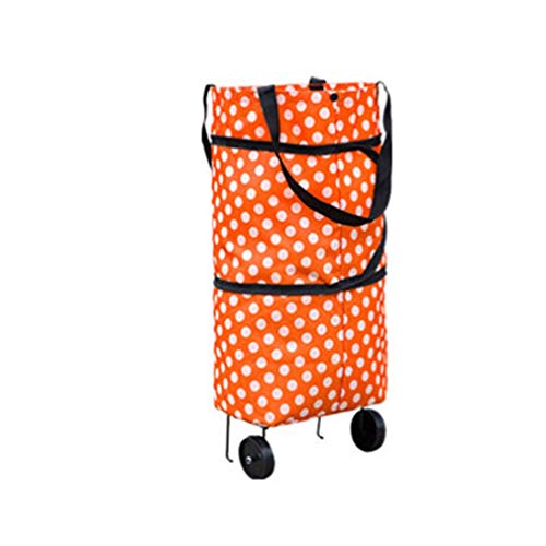 STY Fashionable Design Large Capacity Waterproof Oxford Cloth Foldable Shopping Trolley Wheel Bag Traval Cart Luggage Bag (Orange Round dot)