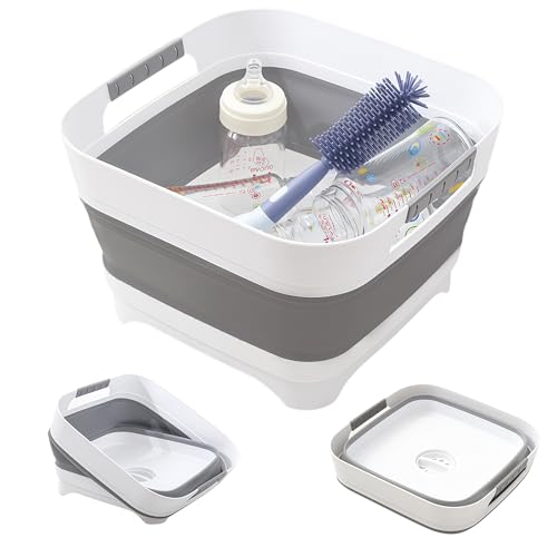 Image of BKJSP 2.6 Gallon Collapsible Wash Basin with Drain Plug, Portable Large Capacity Foldable Sink, Multifunctional Dish Tub for Baby Bottles, RV, Camping, Kitchen, Travel & Outdoor Activities