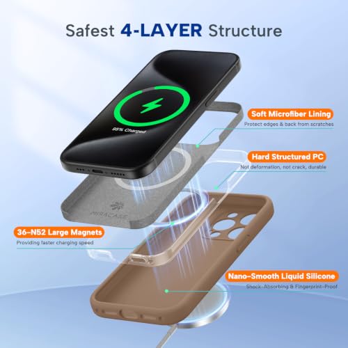 Image of miracase Magnetic for iPhone 15 Pro Case, [Soft Anti-Scratch Microfiber Lining], Compatible with MagSafe, Liquid Silicone Shockproof Drop Protection Phone Case for 15 Pro, Chocolate