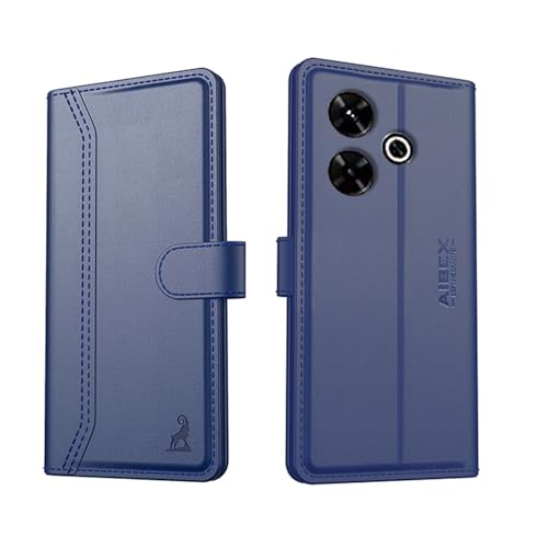 Image of AIBEX Compatible for Poco M6 Plus 5G / Redmi 13 5G Flip Cover Leather Finish with Magnatic Closure | Inside TPU with Card Pockets | Wallet Stand | Complete Protection Flip Case -Blue