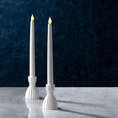 Taper Candle Holder Set - Short White Candlestick Holders, 3.5 Inch Height, Made of Glass, Fits Standard 3/4 Inch Tapered Candles, Farmhouse Kitchen Decor, Christmas Table Decorations - Set of 2 Cover