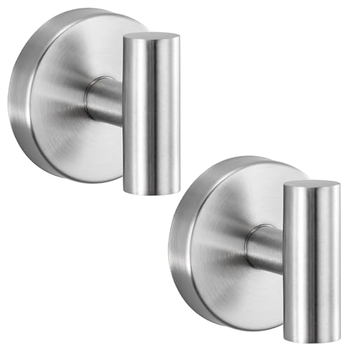warlve Suction Cup Hooks No Drill Stainless Steel Shower Hooks Towel Hook Robe Hook Heavy Duty on Smooth and Non-Porous Surfaces in Bathrooms Kitchen Bedroom (2 Brushed Nickel)